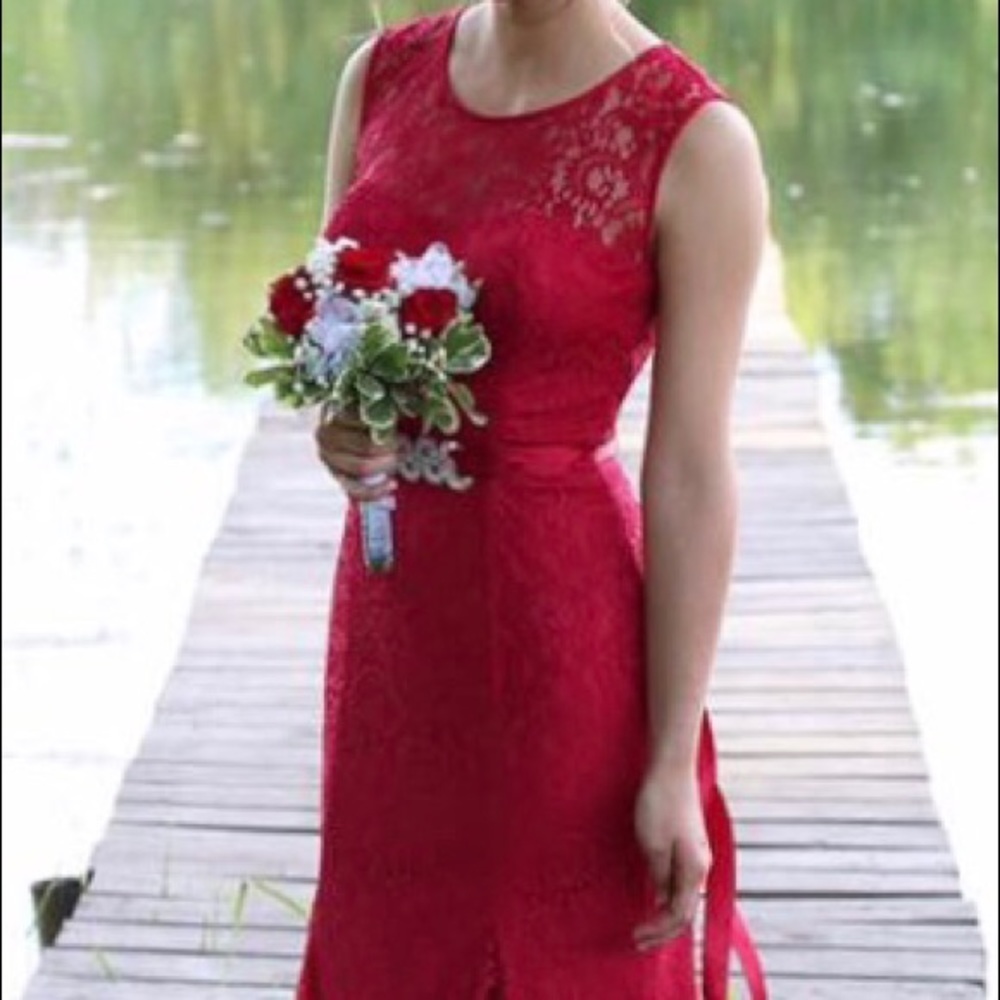 Red, lace formal long dress